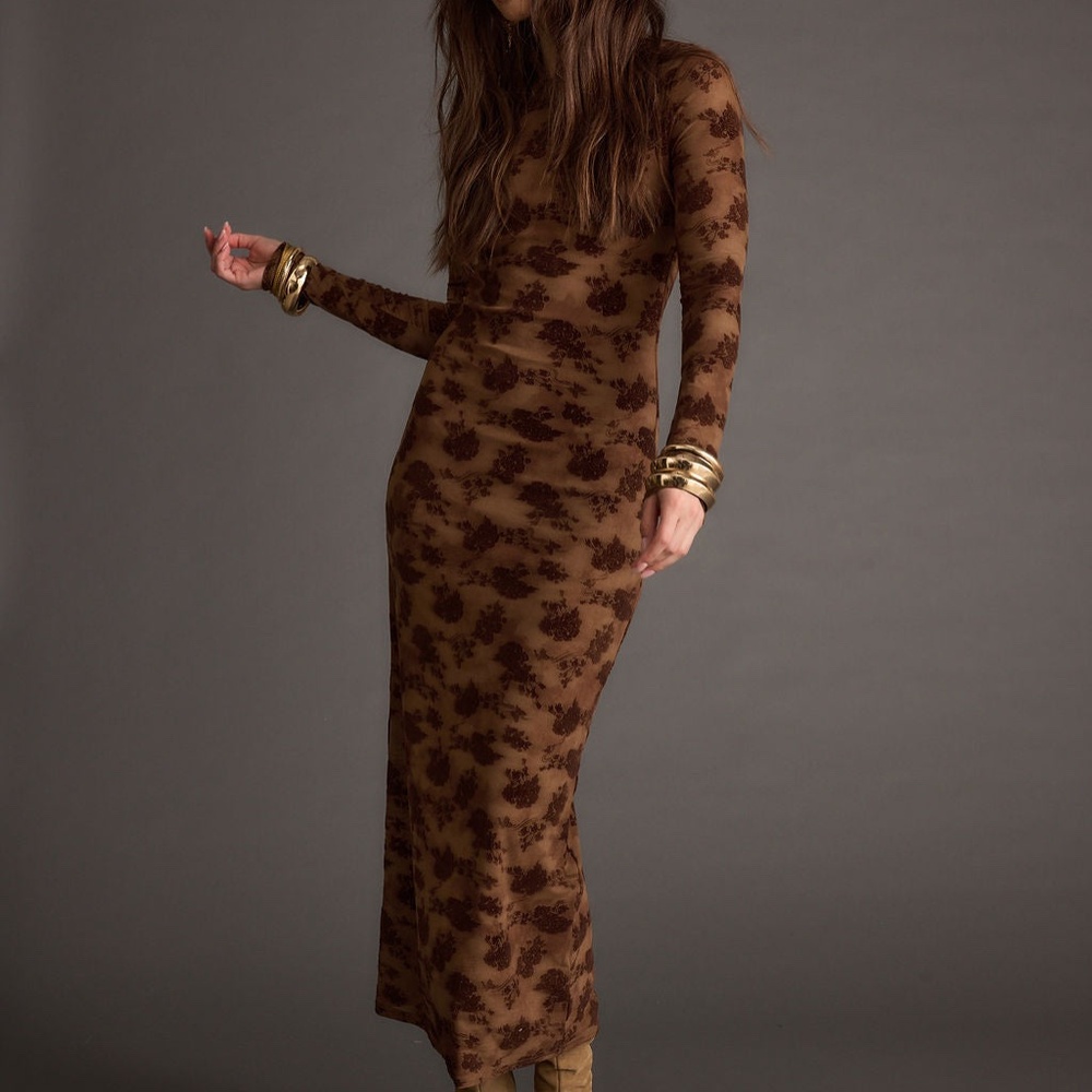 12th Tribe Casanova Brown Floral Maxi Dress Size LL